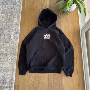 333 Half Evil Embroidered Hoodie Men's Large Black Center Pink Valentines Flames